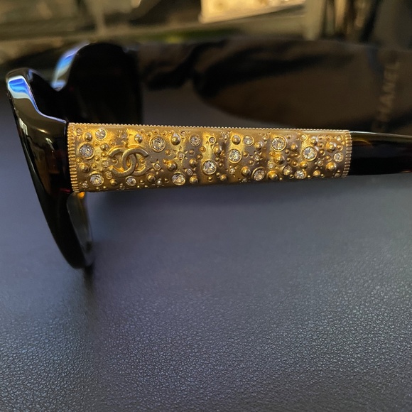 NIB CHANEL ACETATE BROWN GOLD CC LOGO CRYSTAL SUNGLASSES SUNNIES main image 7
